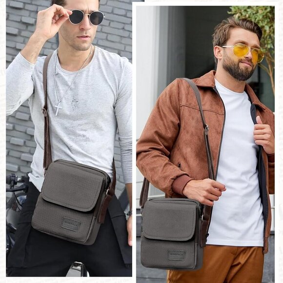 Small Crossbody Bag for Men,Canvas Messenger Shoulder Bags Crossbody Satchel Bag - Picture 4 of 7